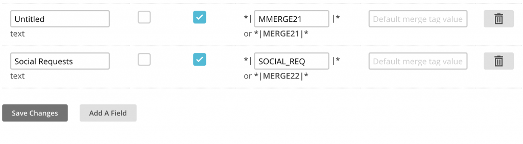 Mailchimp add merge tags